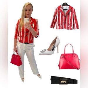 Red blue white striped cotton spring blazer M